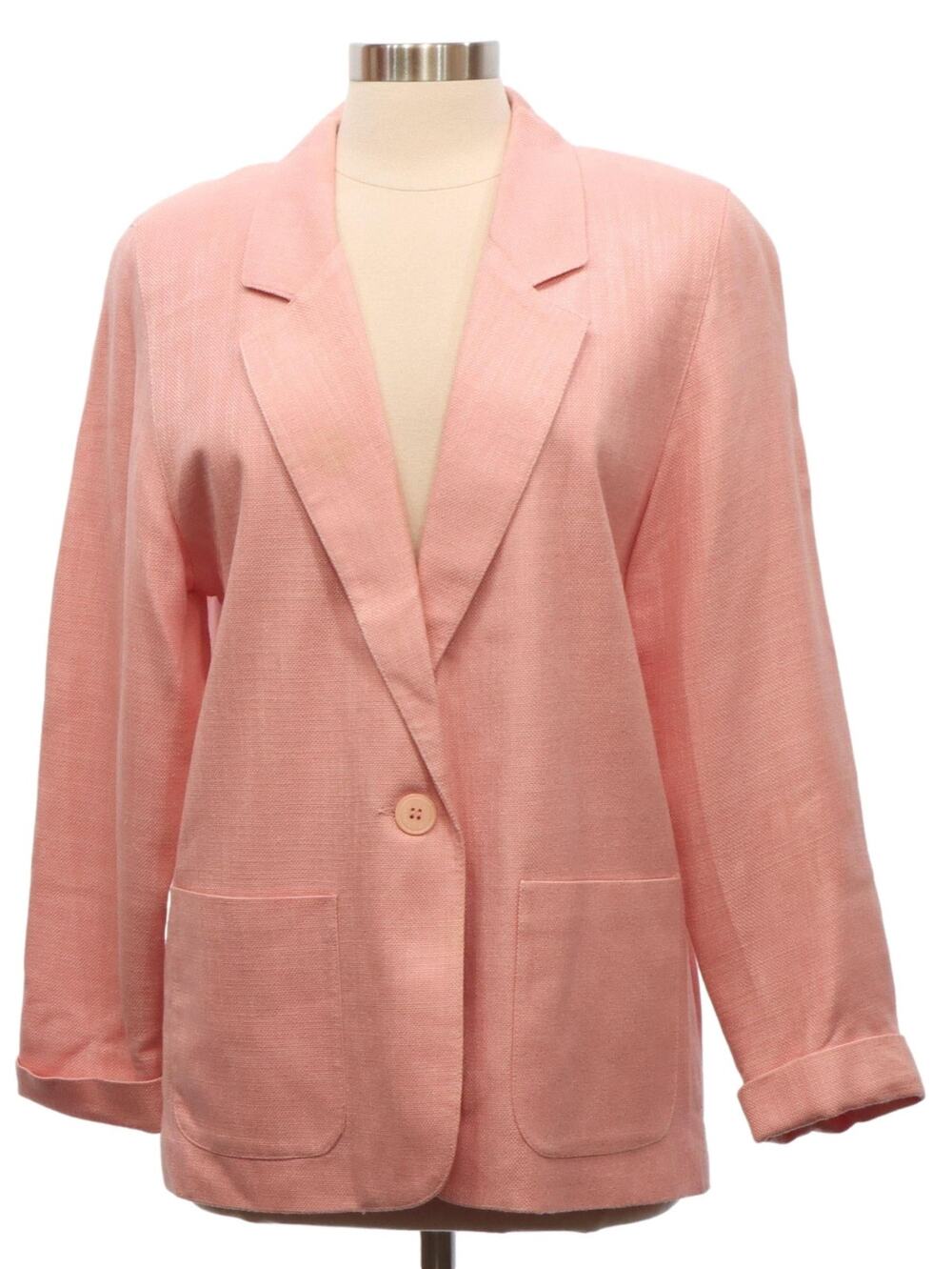Vintage 80s Premier Collection Salmon Pink Rayon Blazer Jacket Womens Medium